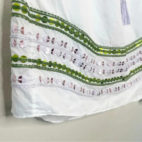 Tory Burch Madeline Sequin Peasant Blouse 100% Cotton Size 6 - Picture 9 of 13